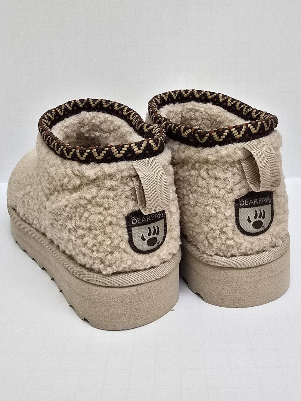 Girls BEARPAW Cozy Sherpa Platform Ankle Slippers - Beige